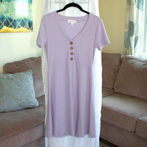 Pink Rose | Ribbed Faux Button Down Skater Dress